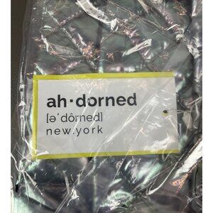 Ah-Dorned Quilted Nylon Tote Bag - Pewter with Zipper Closure and Accessories